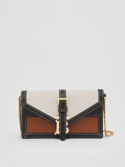 Shop Burberry Mini Canvas And Leather Tb Envelope Clutch In Tan