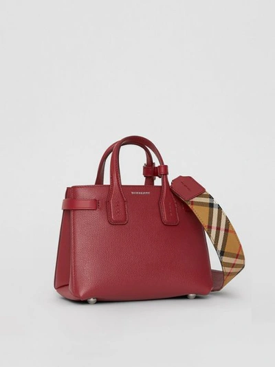 Shop Burberry The Baby Banner In Leather And Vintage Check In Crimson