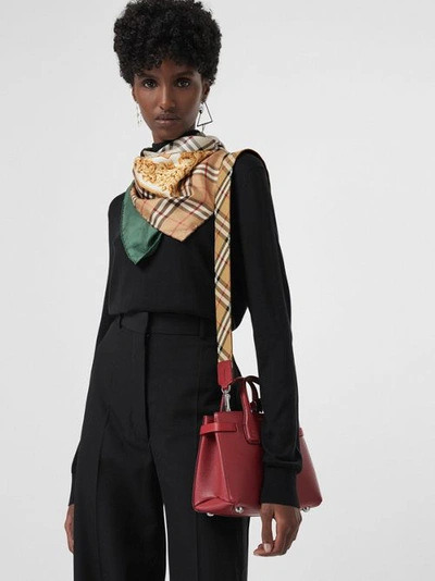 Shop Burberry The Baby Banner In Leather And Vintage Check In Crimson