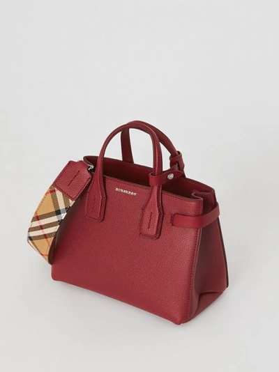 Shop Burberry The Baby Banner In Leather And Vintage Check In Crimson