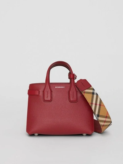 Shop Burberry The Baby Banner In Leather And Vintage Check In Crimson