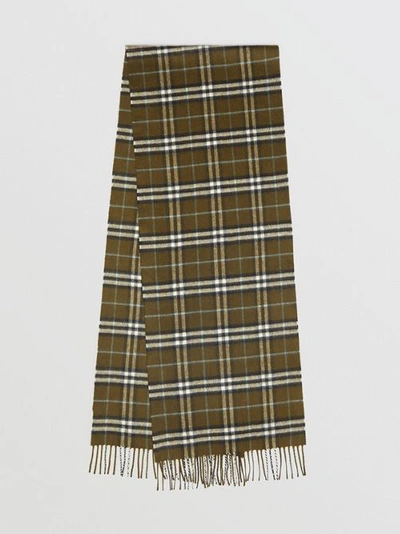 Shop Burberry The Classic Vintage Check Cashmere Scarf In Military Brown