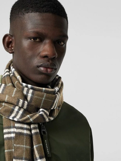 Shop Burberry The Classic Vintage Check Cashmere Scarf In Military Brown
