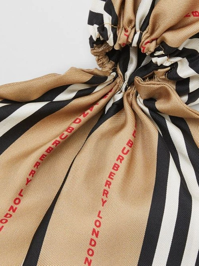 Shop Burberry Icon Stripe Print Silk Hair Scarf In Archive Beige