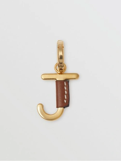 Shop Burberry Leather-wrapped ‘j' Alphabet Charm In Light Gold/tan
