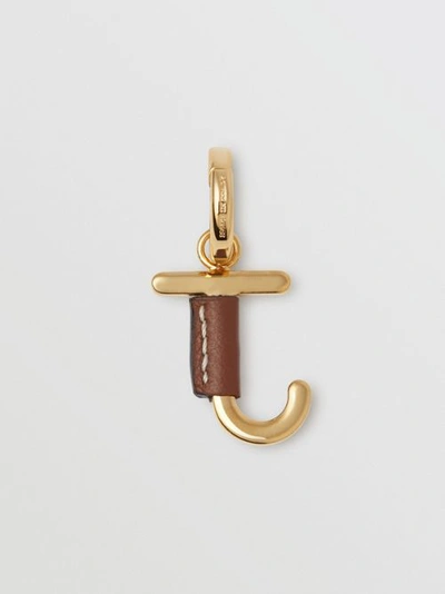 Shop Burberry Leather-wrapped ‘j' Alphabet Charm In Light Gold/tan