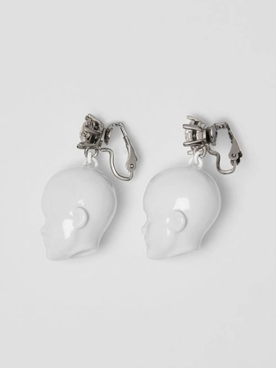 Shop Burberry Crystal And Doll's Head Palladium-plated Earrings In White/palladium