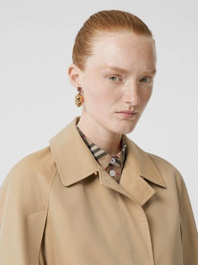 Shop Burberry Leather Detail Cotton Gabardine Belted Cape In Honey