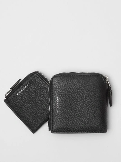 Shop Burberry Grainy Leather Square Ziparound Wallet In Black