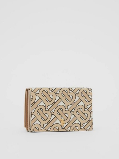 Shop Burberry Small Monogram Print Leather Folding Wallet In Beige