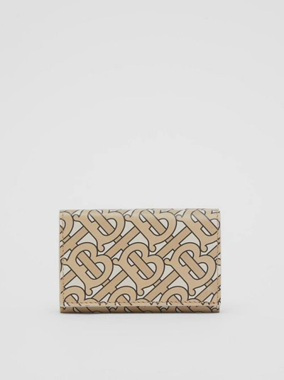 Shop Burberry Small Monogram Print Leather Folding Wallet In Beige