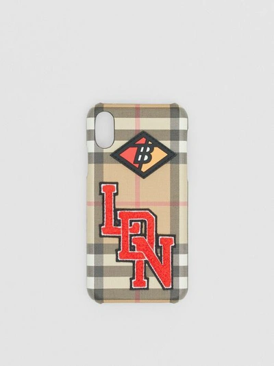 Shop Burberry Logo Graphic Vintage Check Iphone X/xs Case In Archive Beige