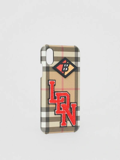Shop Burberry Logo Graphic Vintage Check Iphone X/xs Case In Archive Beige