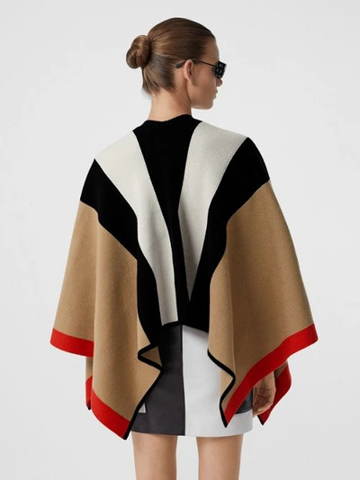 Shop Burberry Striped Wool Cashmere Cape In Archive Beige