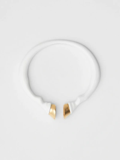 Shop Burberry Resin And Gold-plated Hoof Cuff In White/light Gold