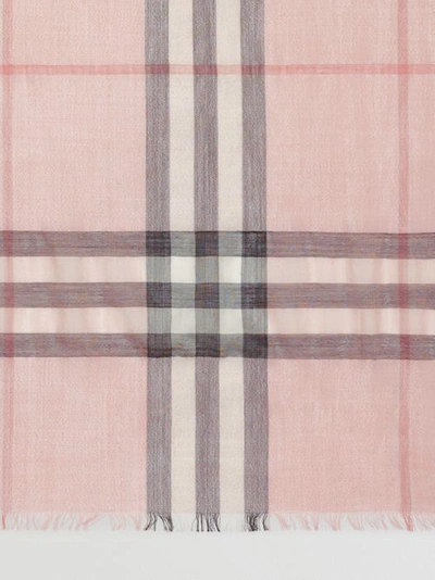 Shop Burberry Metallic Check Silk And Wool Scarf In Ash Rose/silver