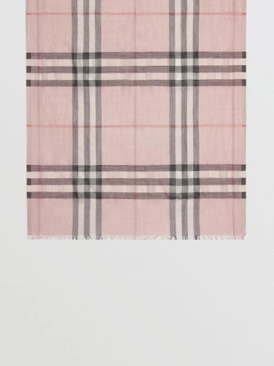 Shop Burberry Metallic Check Silk And Wool Scarf In Ash Rose/silver