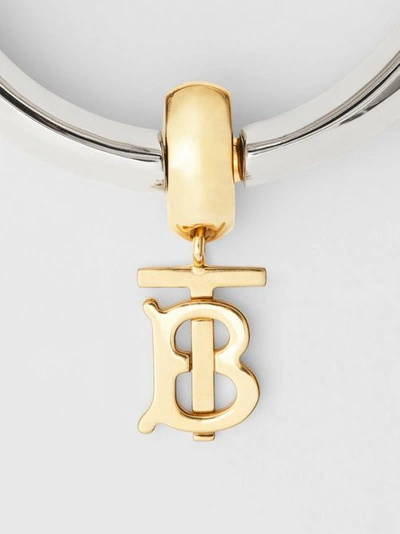 Shop Burberry Palladium-plated Monogram Motif Bangle In Palladio