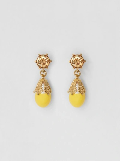 Shop Burberry Gold-plated Faux Pearl Charm Earrings In Light Topaz/light Gold