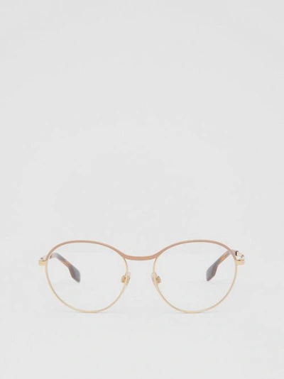 Shop Burberry Gold-plated Round Optical Frames In Nude Gold