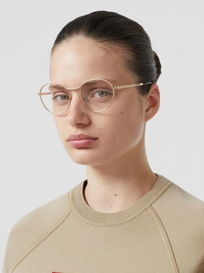 Shop Burberry Gold-plated Round Optical Frames In Nude Gold