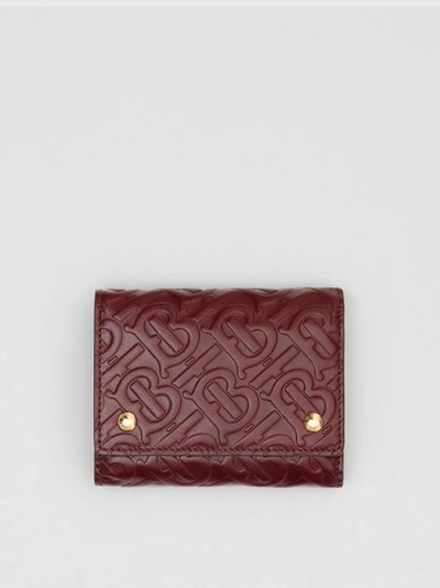 Shop Burberry Small Monogram Leather Folding Wallet In Oxblood