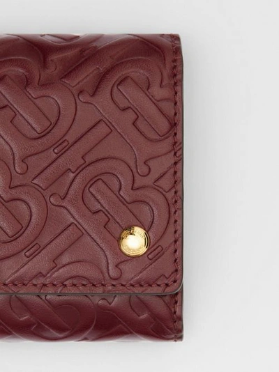 Shop Burberry Small Monogram Leather Folding Wallet In Oxblood