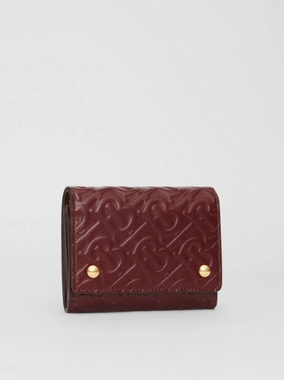 Shop Burberry Small Monogram Leather Folding Wallet In Oxblood