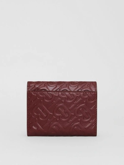 Shop Burberry Small Monogram Leather Folding Wallet In Oxblood