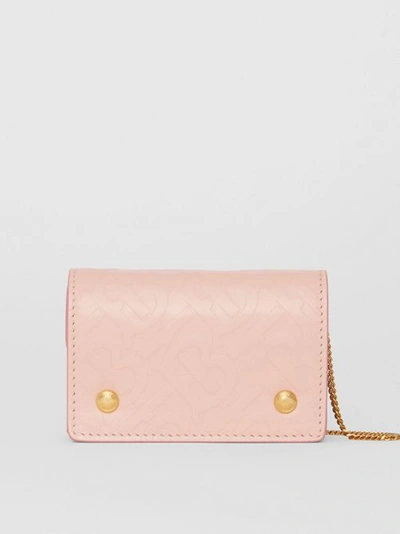 Shop Burberry Monogram Leather Card Case With Detachable Strap In Rose Beige