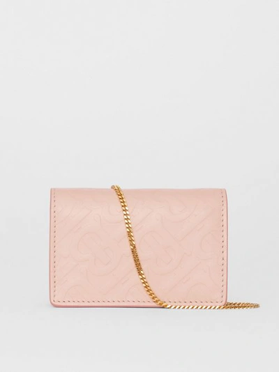 Shop Burberry Monogram Leather Card Case With Detachable Strap In Rose Beige
