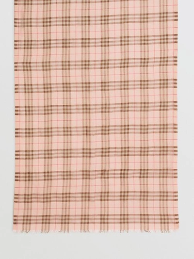 Shop Burberry Metallic Check Wool Silk Blend Scarf In Ice Pink