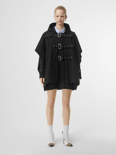 Shop Burberry Triple Buckle Cotton Gabardine Cape Coat In Black