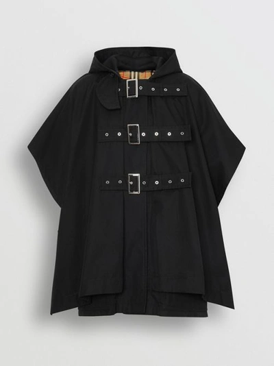 Shop Burberry Triple Buckle Cotton Gabardine Cape Coat In Black