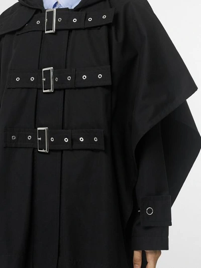 Shop Burberry Triple Buckle Cotton Gabardine Cape Coat In Black