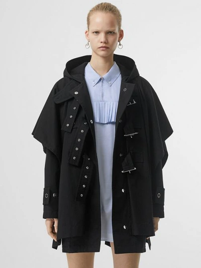 Shop Burberry Triple Buckle Cotton Gabardine Cape Coat In Black