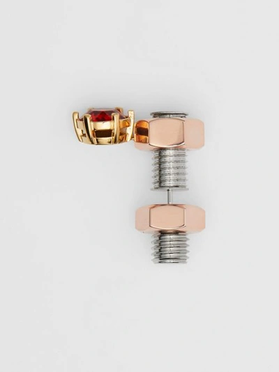 Shop Burberry Crystal Charm Rose Gold-plated Nut And Bolt Earrings In Rose Gold/palladium