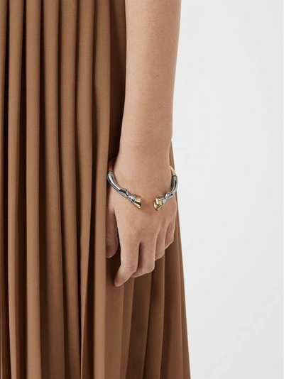 Shop Burberry Rose Gold And Palladium-plated Hoof Cuff In Rose Gold/palladium/light Gold