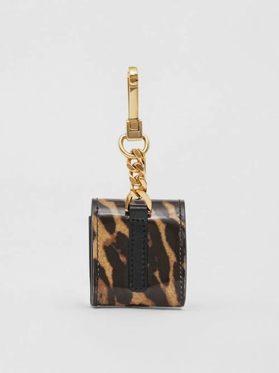 Shop Burberry Leopard Print Leather Airpods Case In Dark Mustard