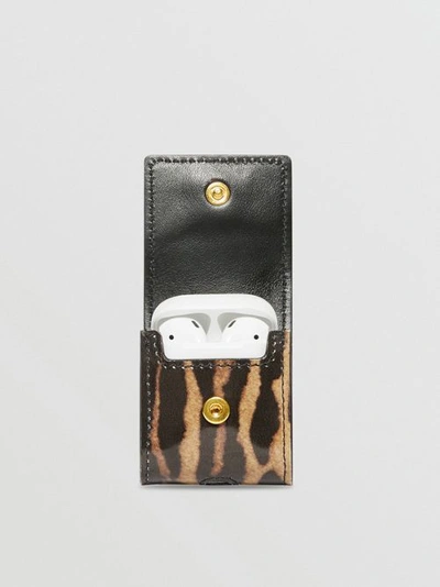 Shop Burberry Leopard Print Leather Airpods Case In Dark Mustard