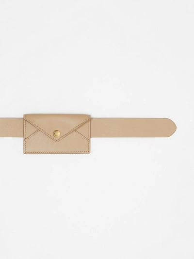 Shop Burberry Envelope Detail Leather Belt In Latte