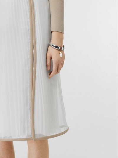 Shop Burberry Faux Pearl Detail Palladium-plated Bangle In Palladio