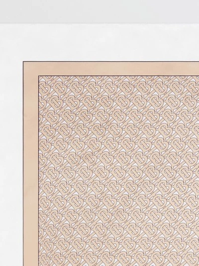 Shop Burberry Monogram Print Silk Square Scarf In Pale Camel