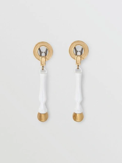Shop Burberry Resin And Gold-plated Hoof Drop Earrings In White/light Gold
