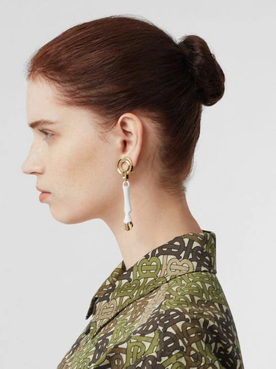 Shop Burberry Resin And Gold-plated Hoof Drop Earrings In White/light Gold