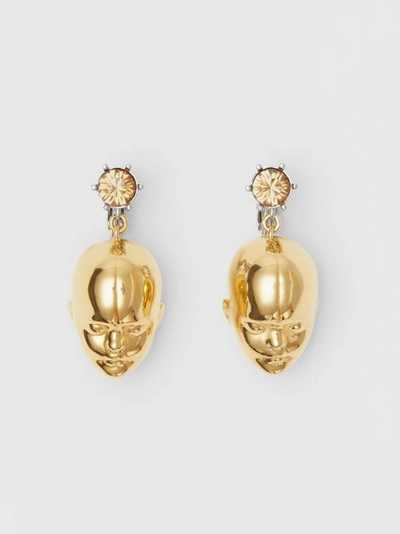 Shop Burberry Crystal And Doll's Head Gold-plated Drop Earrings In Light Colorado/light Gold