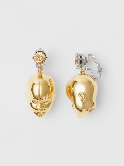 Shop Burberry Crystal And Doll's Head Gold-plated Drop Earrings In Light Colorado/light Gold