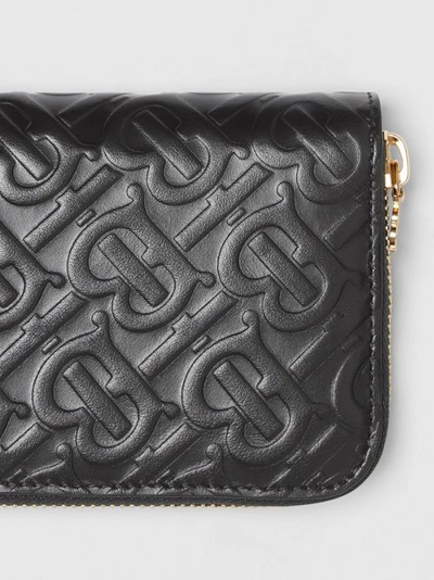 Shop Burberry Monogram Leather Ziparound Wallet In Black