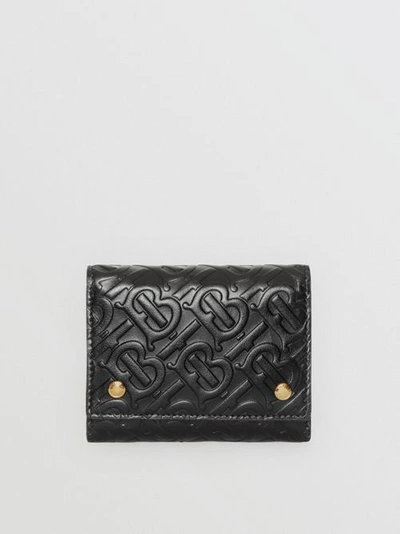 Shop Burberry Small Monogram Leather Folding Wallet In Black