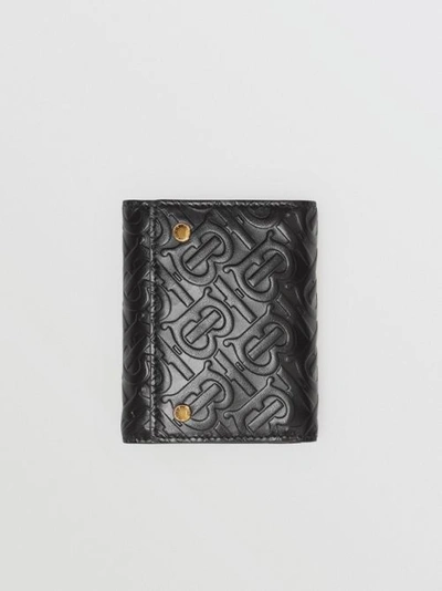 Shop Burberry Small Monogram Leather Folding Wallet In Black